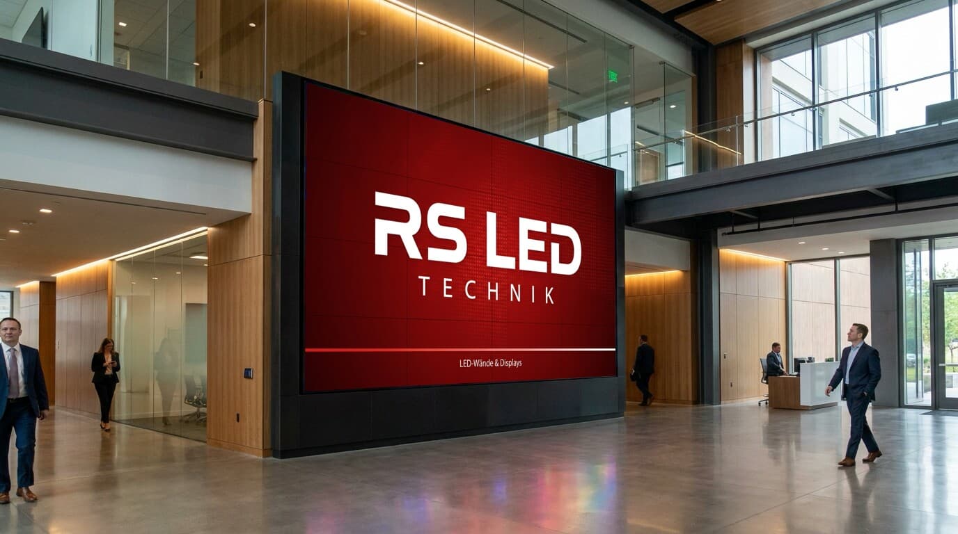 LED-Wand zeigt das Markenmotiv „RS LED Technik“