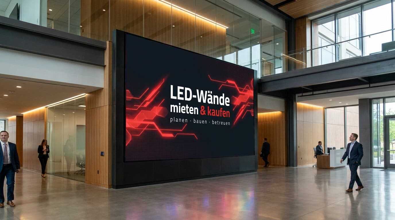 LED-Wand zeigt „LED-Wände mieten & kaufen“