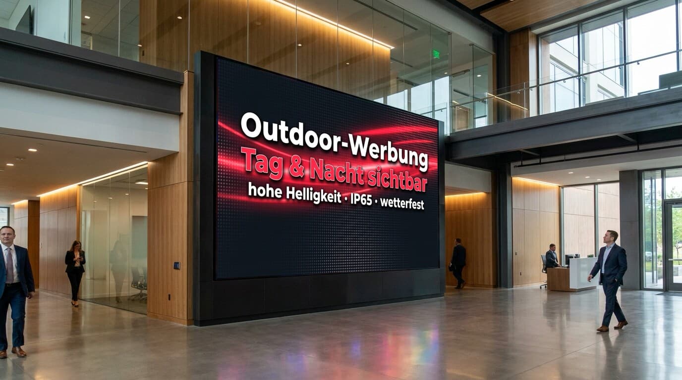 LED-Wand zeigt „Outdoor-Werbung – Tag & Nacht sichtbar“
