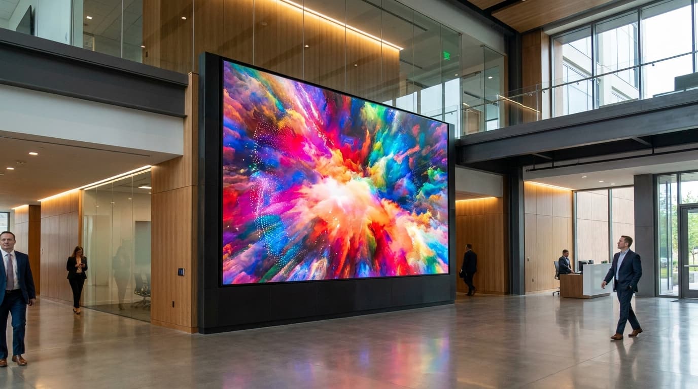 Hochauflösende Indoor-Fine-Pitch-LED-Wand in einer Lobby